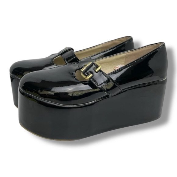 unbranded Shoes - Black Patent Platform Mary Jane Wedge Shoes EU 35 US 5 Goth Coquette Alt Fashion